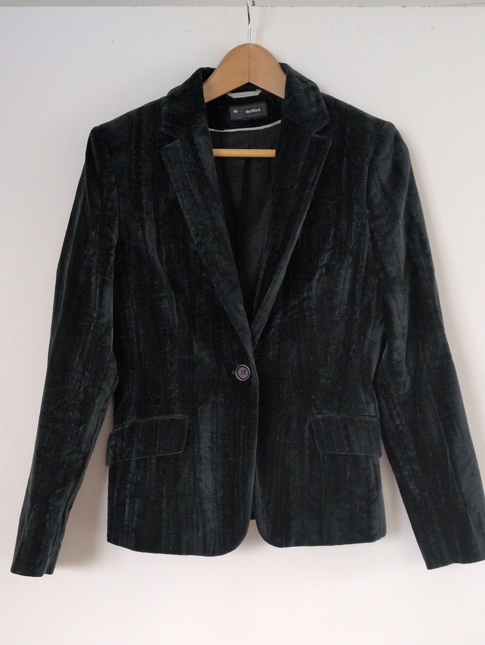 Velvet Single-Button Blazer Jacket - Dark Green